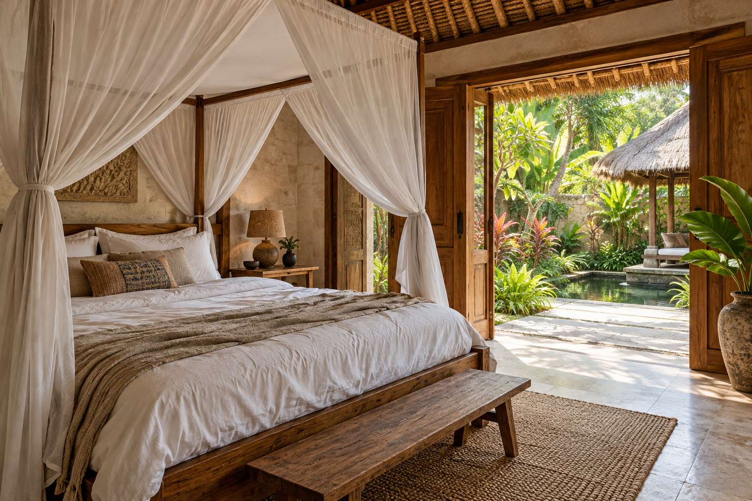 Main bedroom with king bed and mosquito net