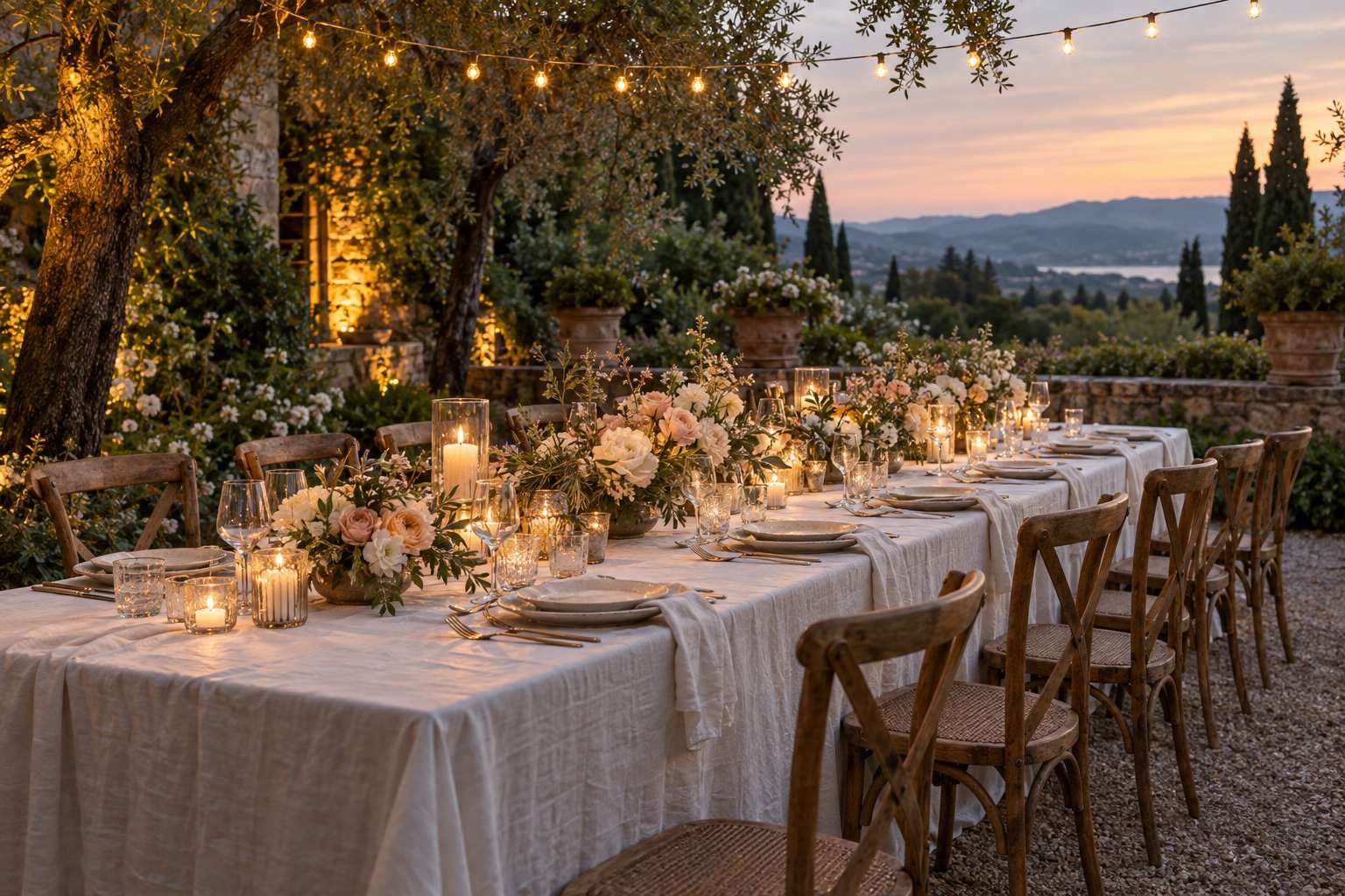 The garden and long dinner tables at Aigul Garden