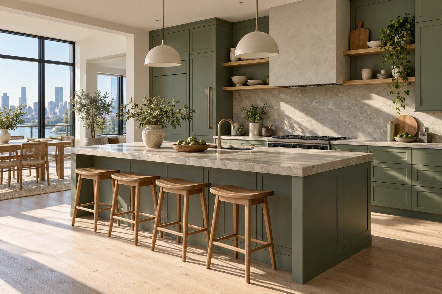Kitchen with an island and pendant lights